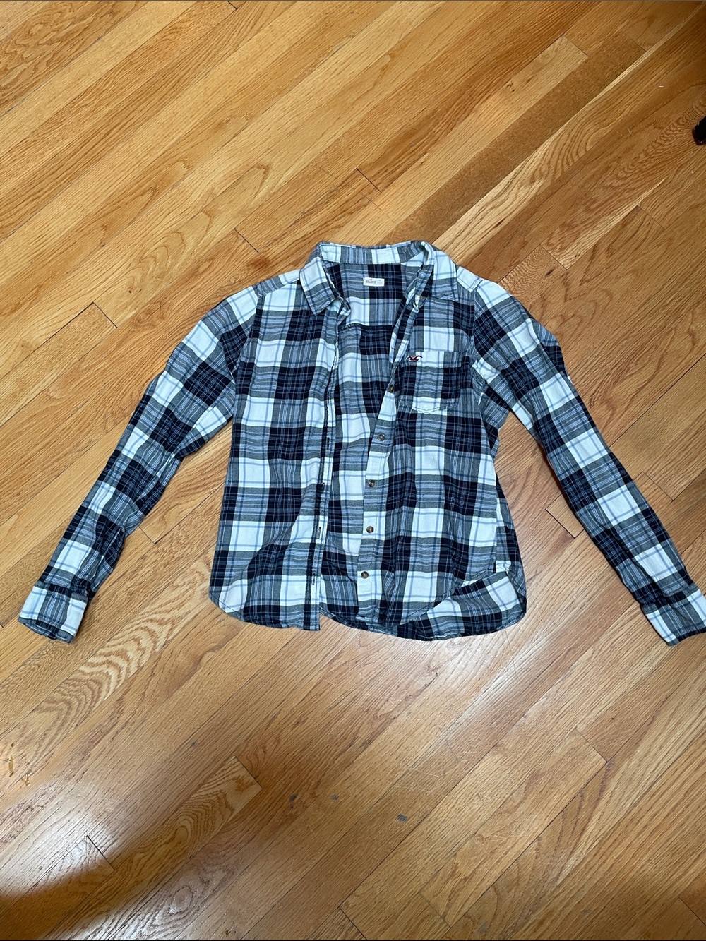 Hollister Navy Blue and White Plaid Flannel Shirt